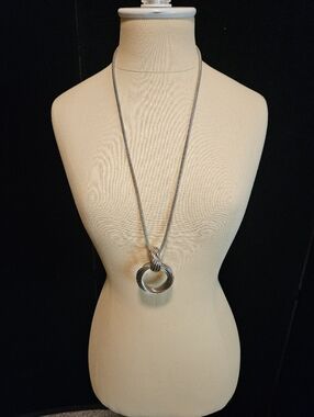 Silver Multi-Ring Pendant Long Necklace - Women Jewelry